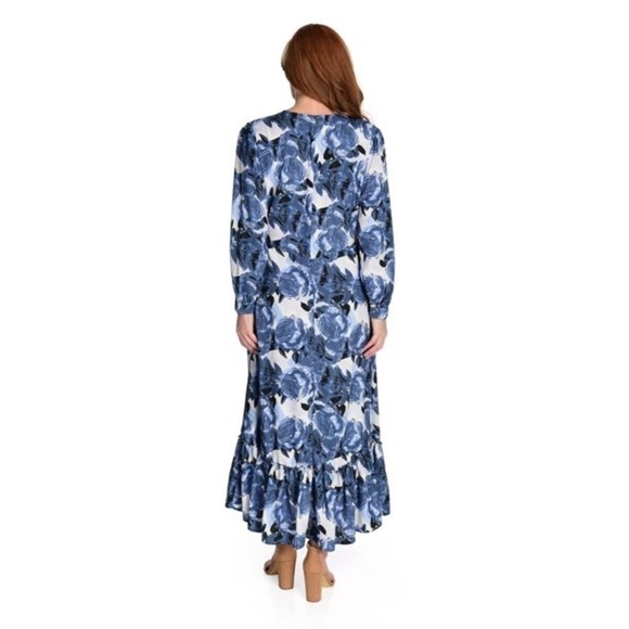 Kate & Mallory Printed Woven Long Sleeve Ruffled Maxi Dress Small - Picture 2 of 11